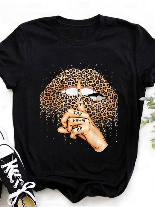 Women's T Shirt Leopard Mouth Fashion Modern Casual Short
