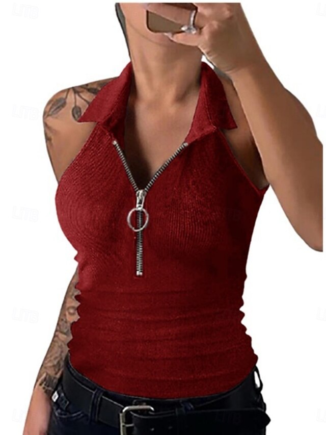 Women's Camisole Tank Top Zipper Solid Color Modern Casual