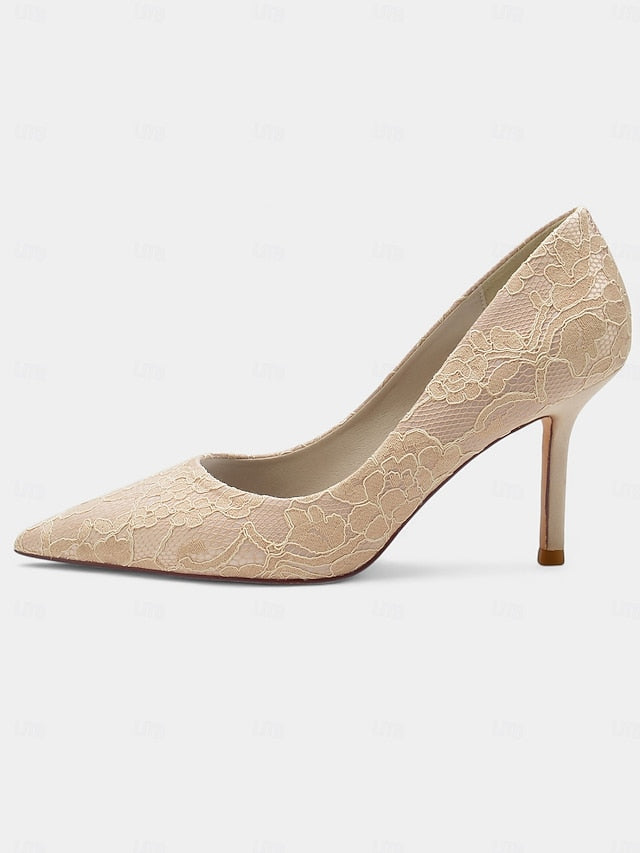 Heels Lace-Embroidered Stiletto Women's Pointed-Toe -