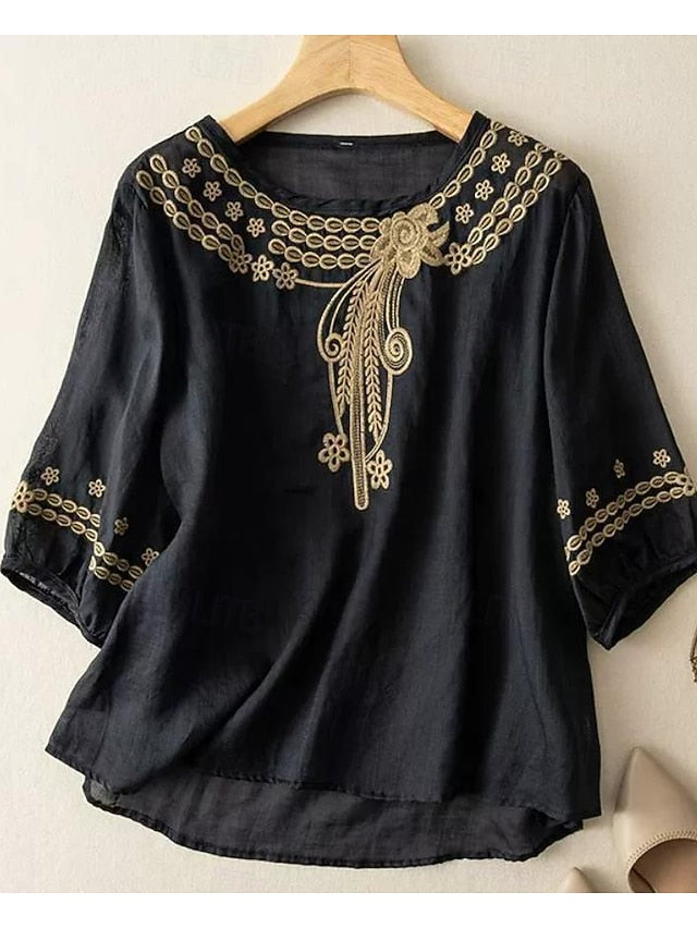 Women's Shirt Cotton Blend Blouse Lace Patchwork Solid