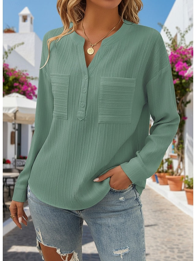 Women's Shirt Blouse Buttons Plain Stylish Classic Modern