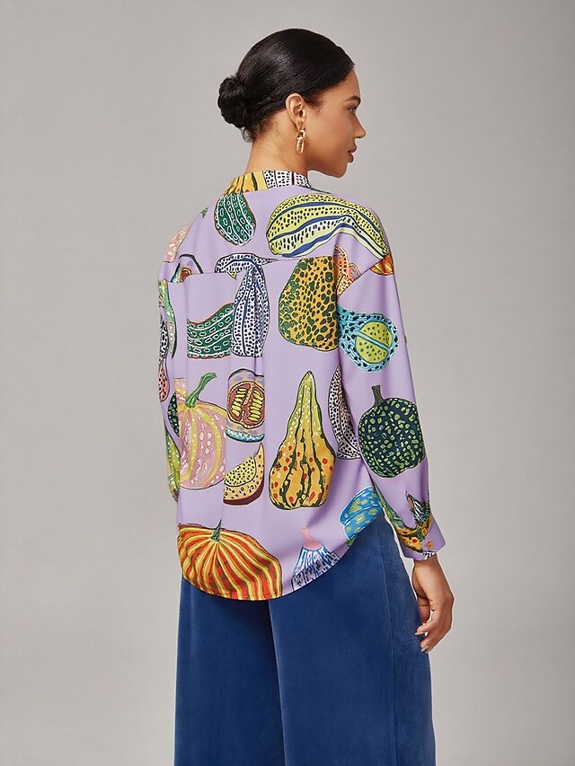 Women's Purple Pumpkin Print Pullover Shirt Loose Fit Drop
