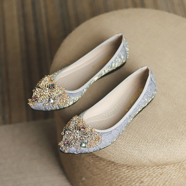 Flats Embellished Wedding Floral Women's - Foldable Crystal