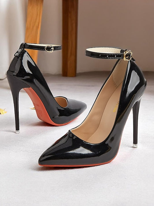 with Stiletto Ankle Heels Women's Black Leather Patent