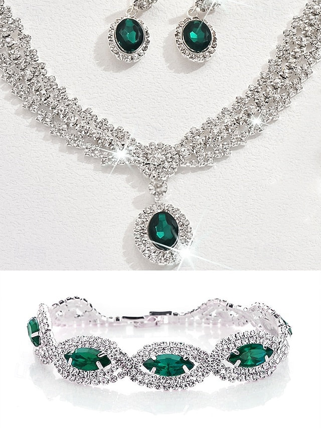 Crystal Necklace Set Jewelry Women Green – for Luxury Elegant