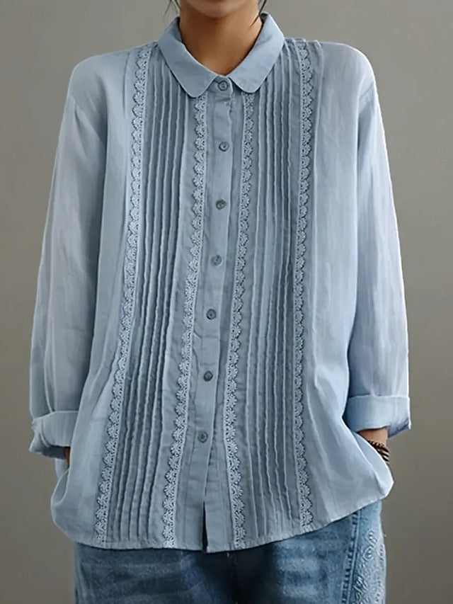 Women's Casual Shirt Button Up Shirt Blouse Ruched Solid
