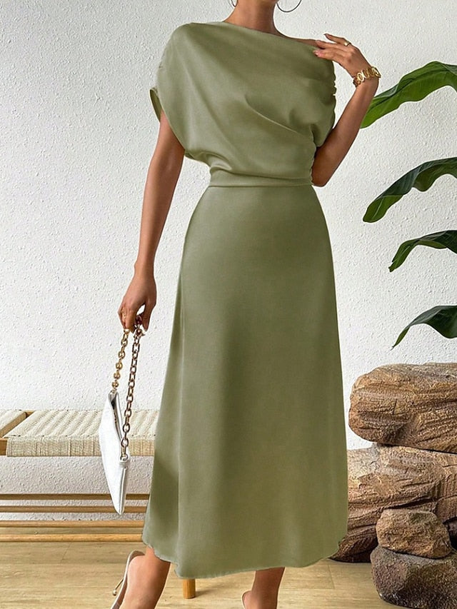 Women's Midi Dress Satin Dress Party Dress Cocktail Dress