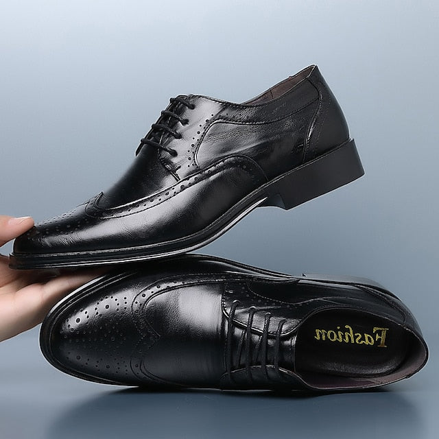 Leather Men's Faux Brown Brogue Shoes – Classic