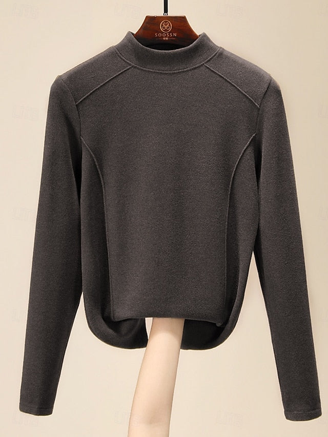 Women's Blouse Solid Color Stylish Casual Long Sleeve Mock