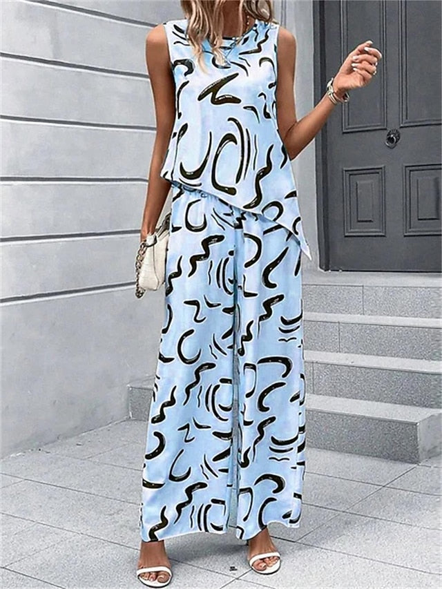 Women's Tank Top Pants Sets Wide Leg Pants Trousers