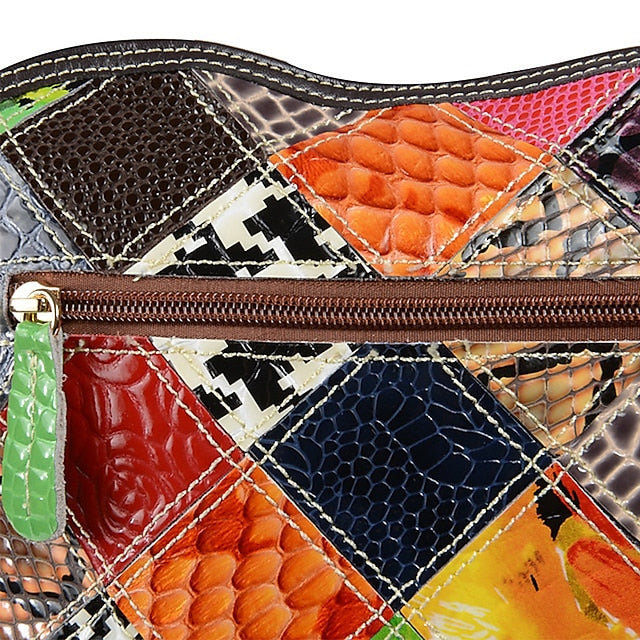 Schultertasche Bohemian - Damentasche Patchwork Leder Bunt