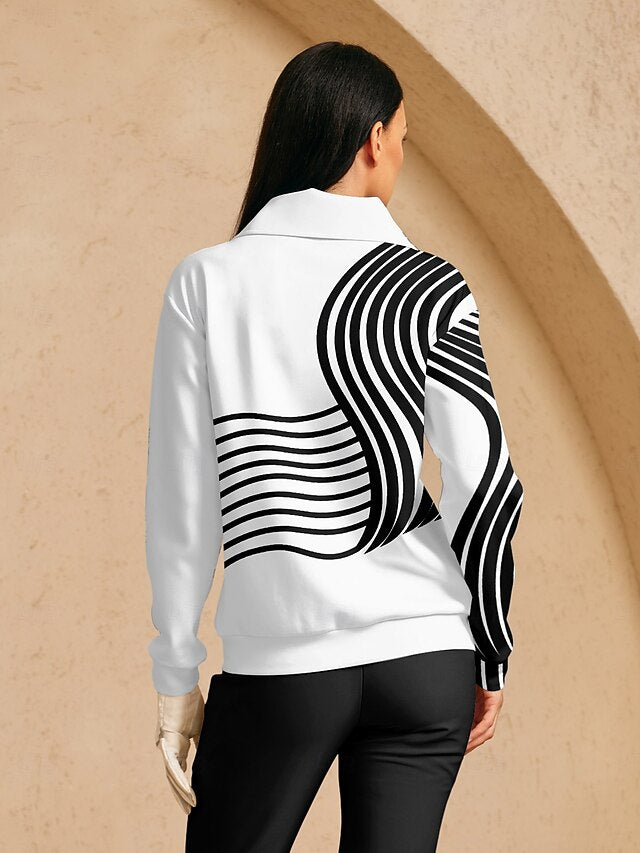 Women's Golf Pullover Sweatshirt Black with White Long
