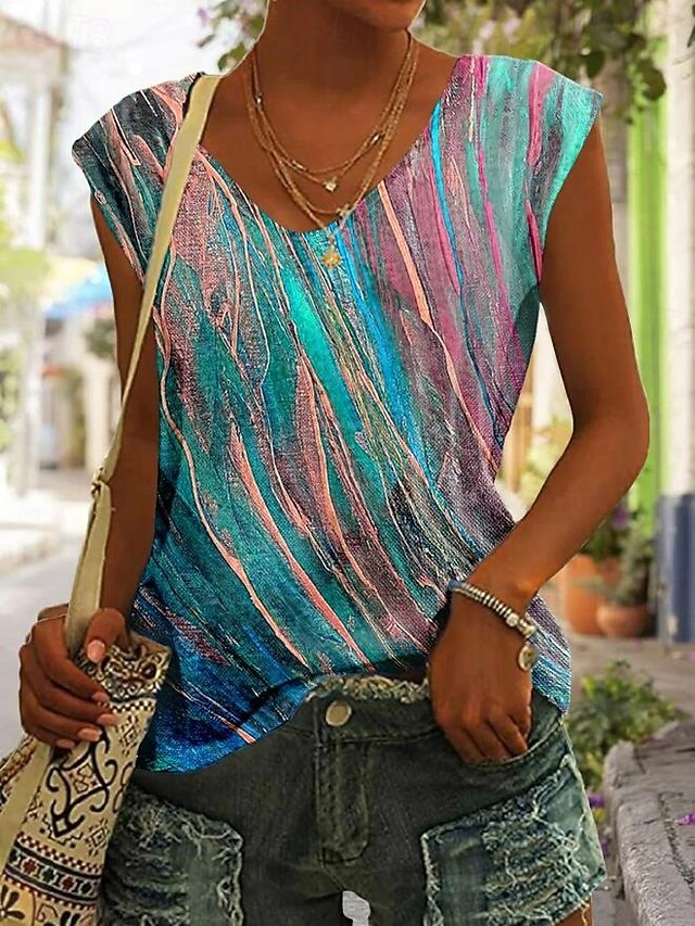 Women's T Shirt Print Graphic Tie Dye Tropical Stylish