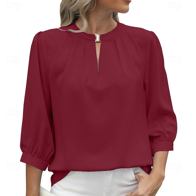 Women's Shirt Summer Shirt Casual Shirt Chiffon Tops Solid