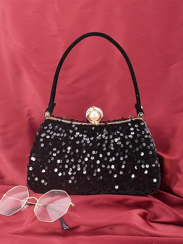 Black Pearl Clutch Sequin Accent Women's – with Evening