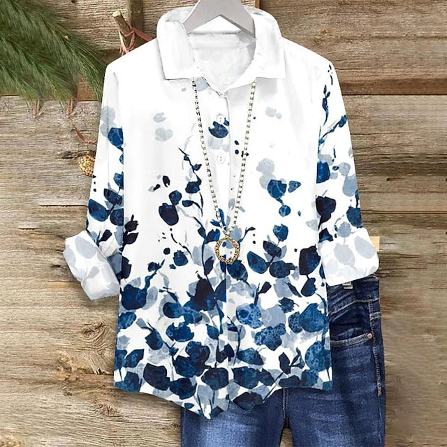 Women's Shirt Blouse Print Flower Modern Long Sleeve Shirt