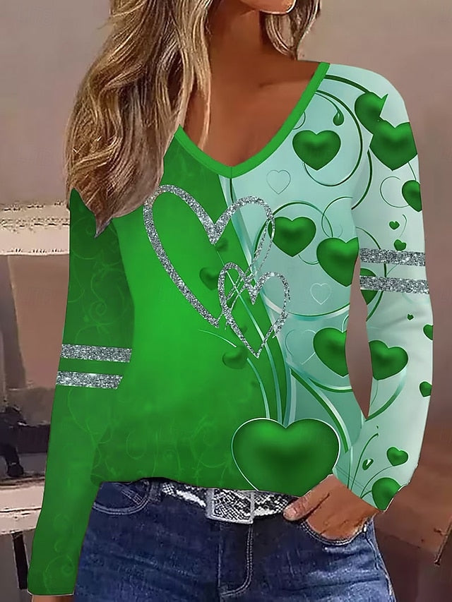 Women's T Shirt Print Ombre Heart Graphic Vintage Stylish