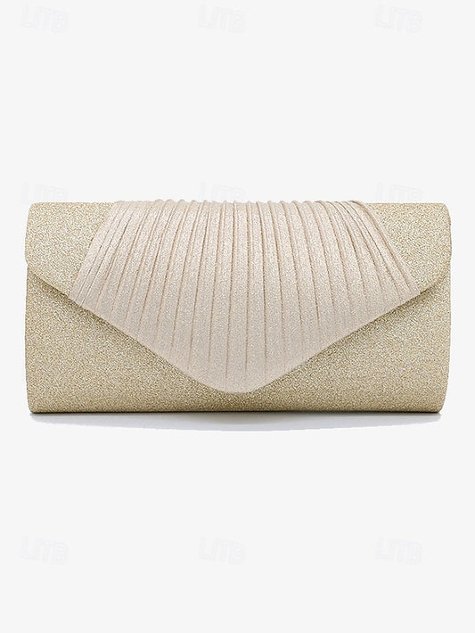 Champagne Pleated Clutch with Bag Glitter Design – Evening