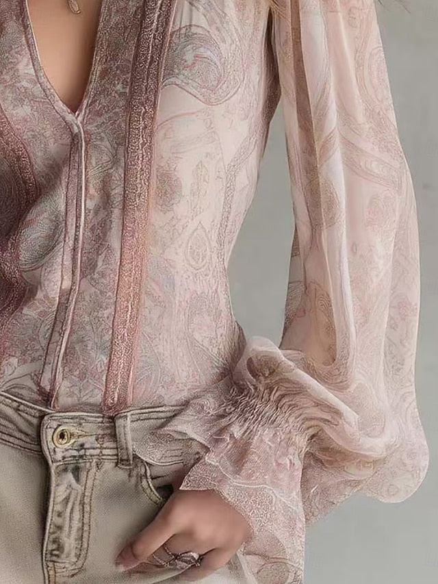 Women's Shirt Casual Shirt Blouse Mesh Paisley Elegant