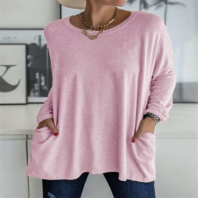 Women's Tunic T Shirt Pocket Solid Color Plain Stylish