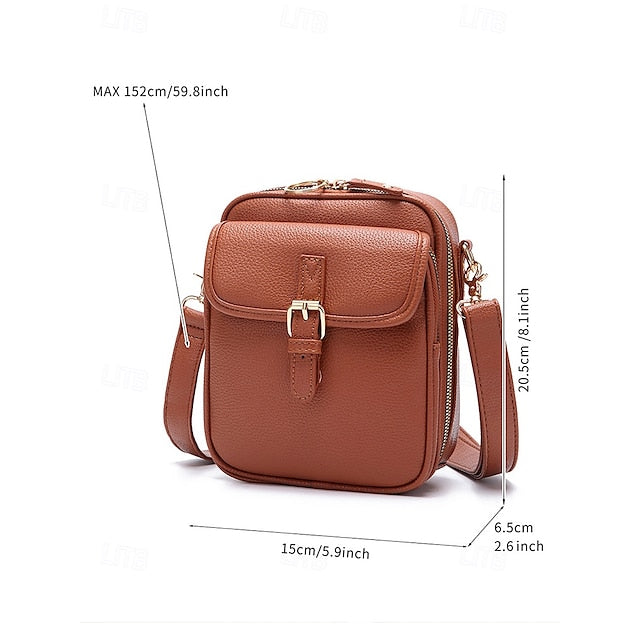 Tasche vorne braun mit Kunstleder Vintage Damen Crossbody