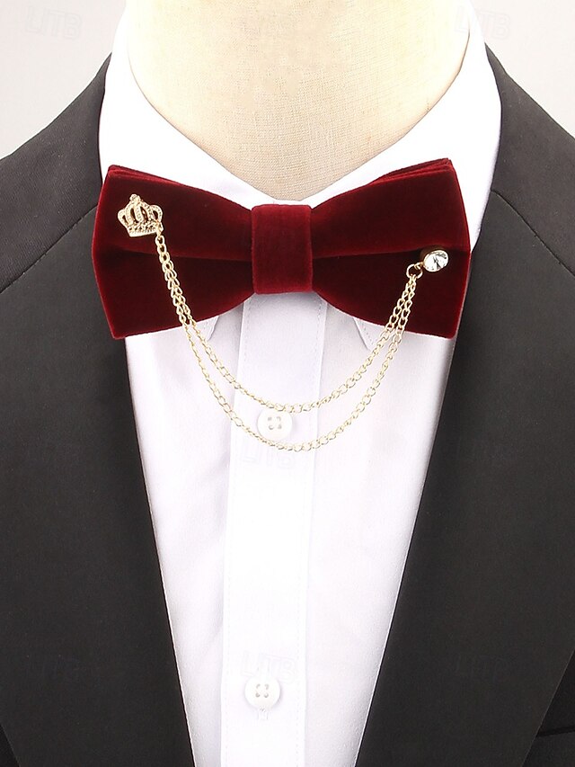 Men's Velvet with Tie – and Chain Detail Crown Bow