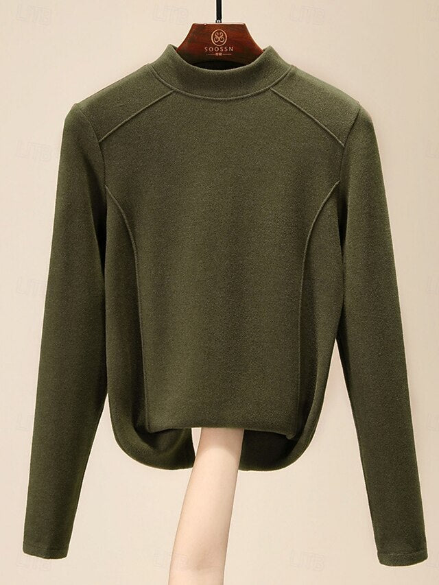 Women's Blouse Solid Color Stylish Casual Long Sleeve Mock