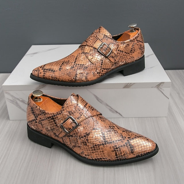 Shoes Monk Formal Classic – Snake Print Brown for Men Strap