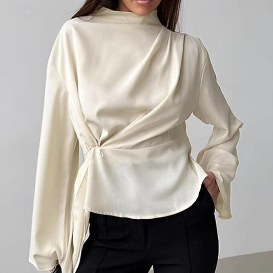 Women's Shirt Elegant Satin Top Dressy Tops Patchwork Tunic