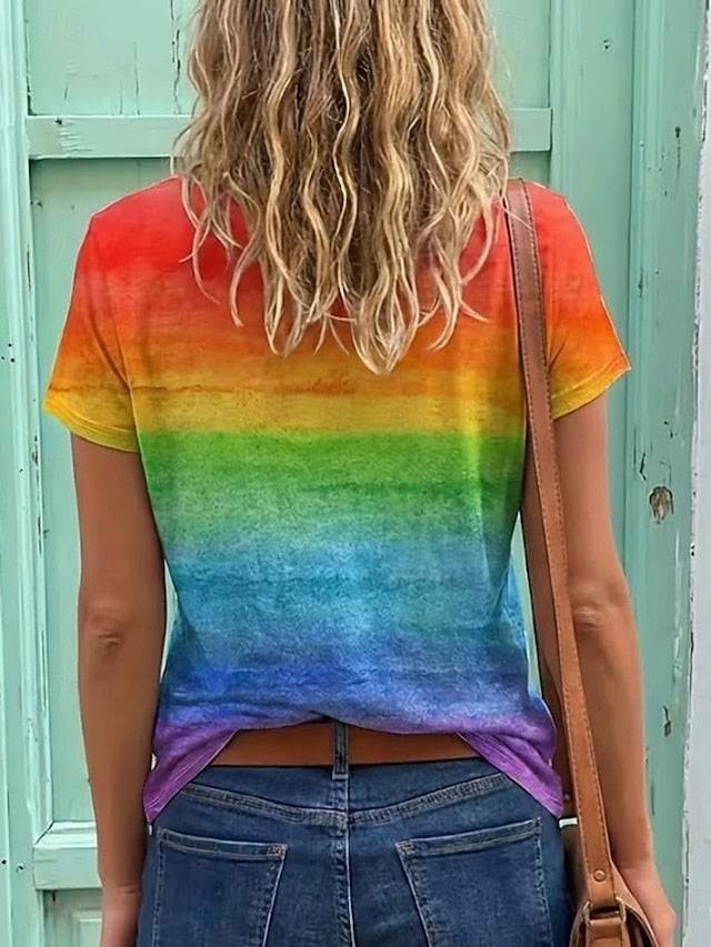 Halloween Women's T Shirt Graphic Geometric Rainbow Stylish