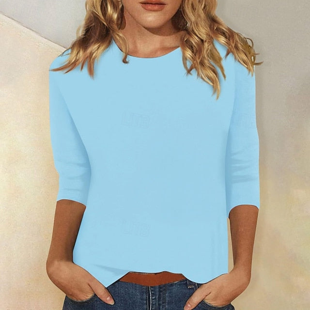 Women's T Shirt Solid Color Classic Casual 3/4 Length