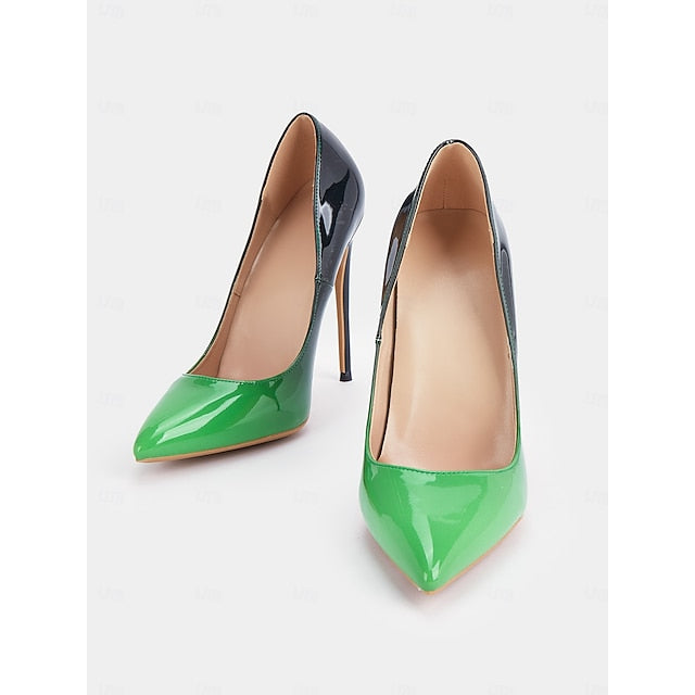 Black Women's Pointed Patent Leather Toe Pumps Green