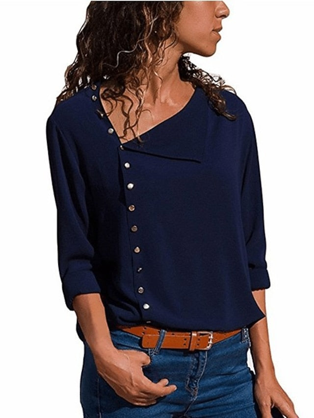 Women's Shirt Blouse Buttons Plain Streetwear Basic Long
