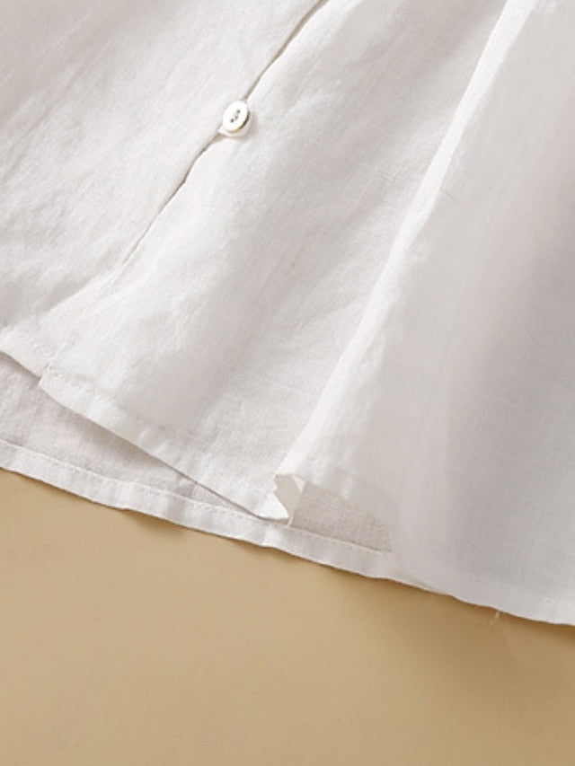 Women's Cotton Linen Blouse Embroidered Buttons Solid Color