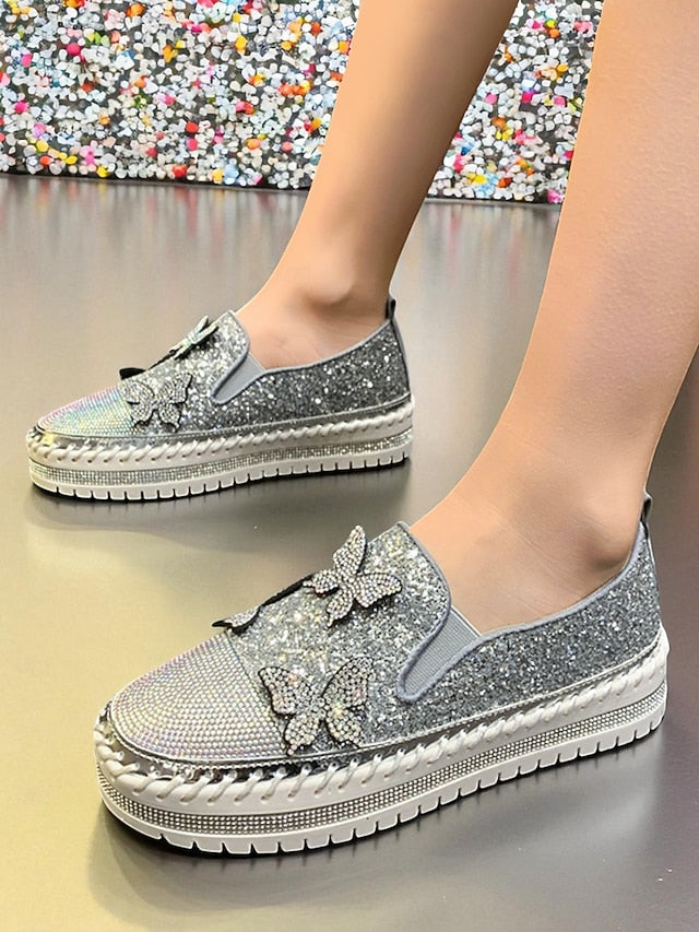 Platform Sneakers Slip-On Women's Purple with Glitter