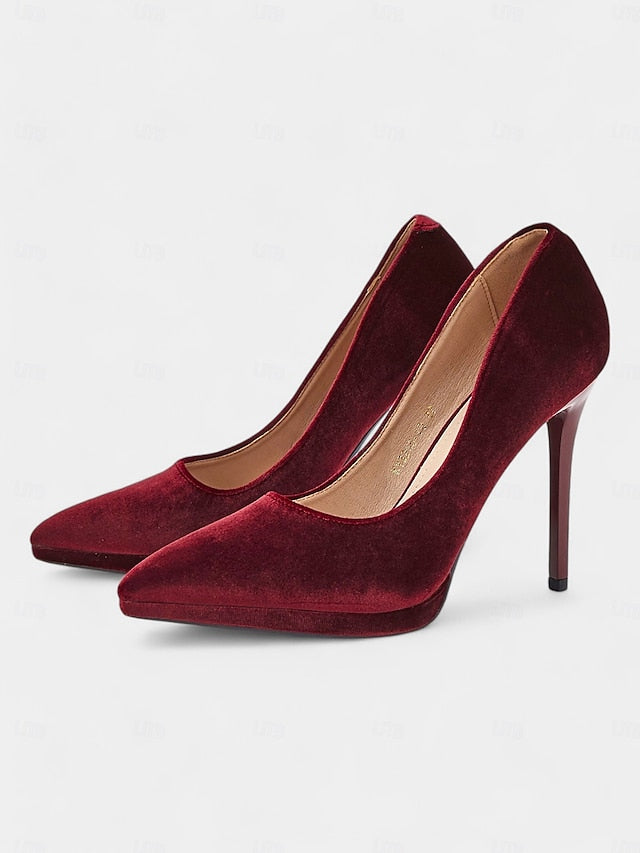 Women's Pumps and Heel Burgundy with Stiletto Velvet
