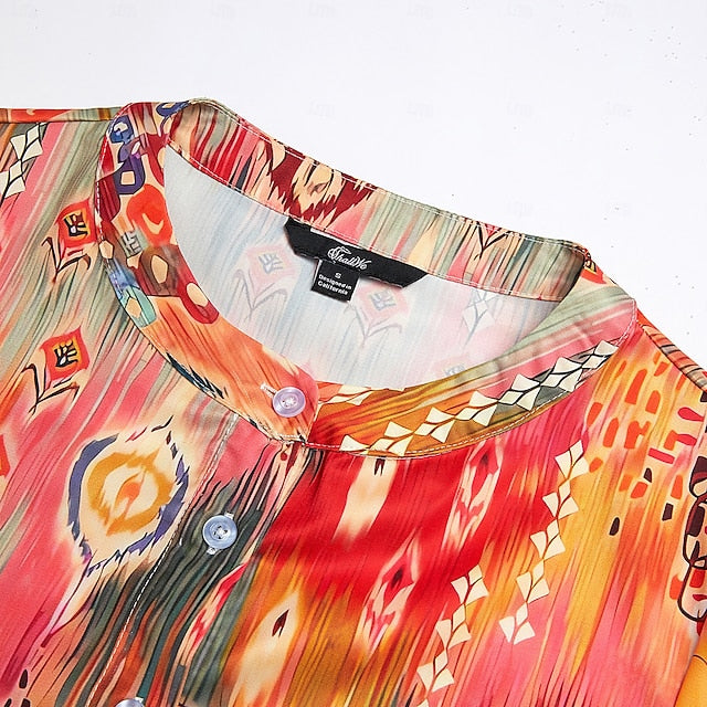 Women's Shirt Basic Buttons Print Long Sleeve Regular Tops