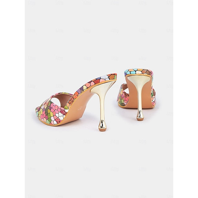 Heels Colorful Print Women for – Multicolor Mosaic Mules High