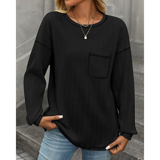 Women's Pullover Sweatshirt Casual Tops with Pockets Long