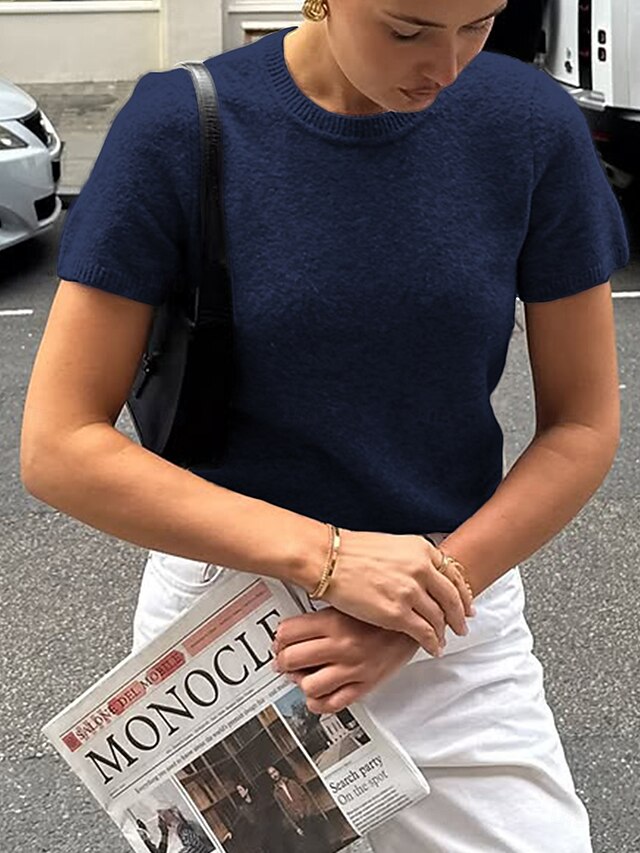 Women's Wool T Shirt Solid Color Fashion Casual Short