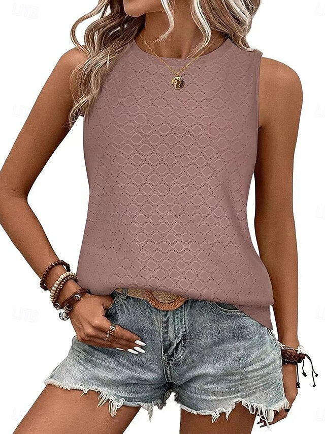 Women's T Shirt Tank Top Tee Top Patchwork Eyelet Solid