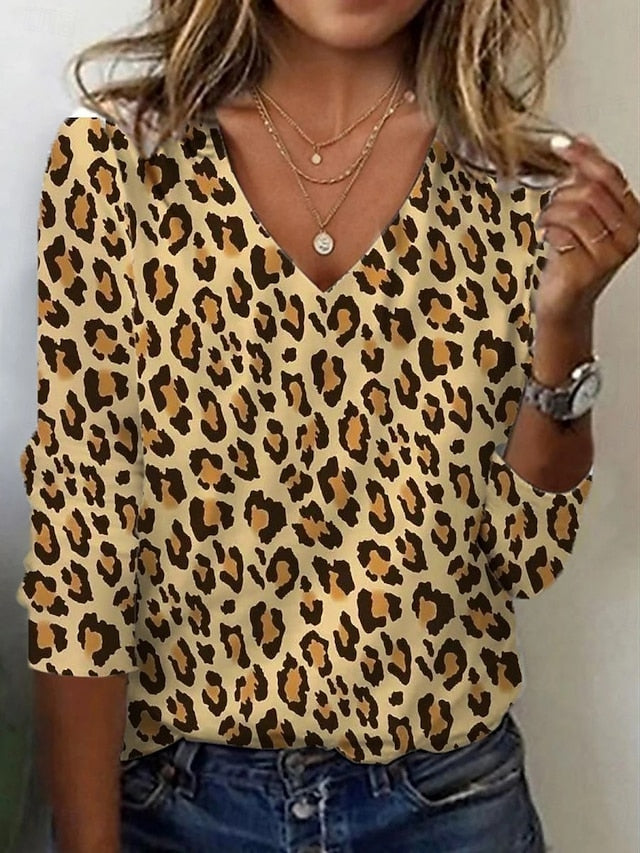 Women's Tunic T Shirt Print Graphic Leopard Color Block