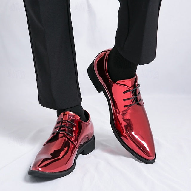 Formal for Green Leather Patent Shoes Glossy Men Lace-Up –