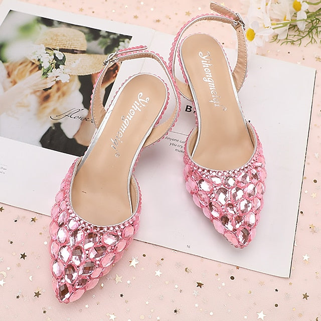 Women's Crystal Pointed-Toe Heels High Slingback Rhinestone