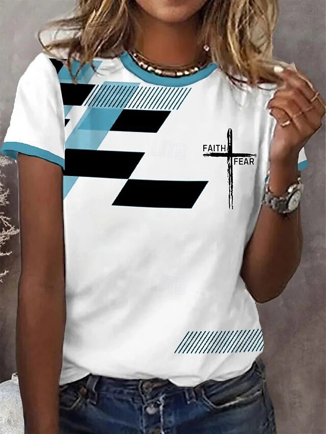 Women's T Shirt Print Graphic Geometric Letter Vintage