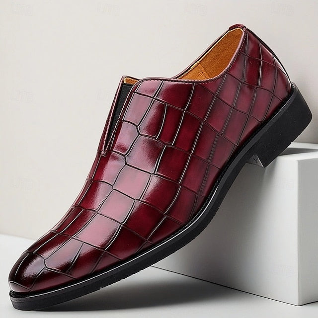 Burgundy Shoes Men's – Pattern Crocodile Slip-On