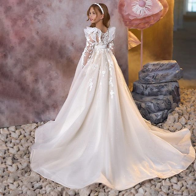 First Dress Communion Solid Party Color Kids Girls'