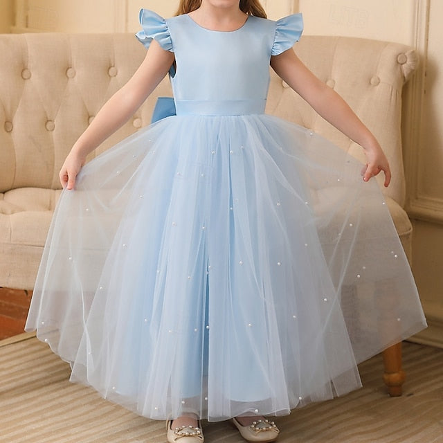 Dress Solid Kids Party Girl Girls' Color Flower