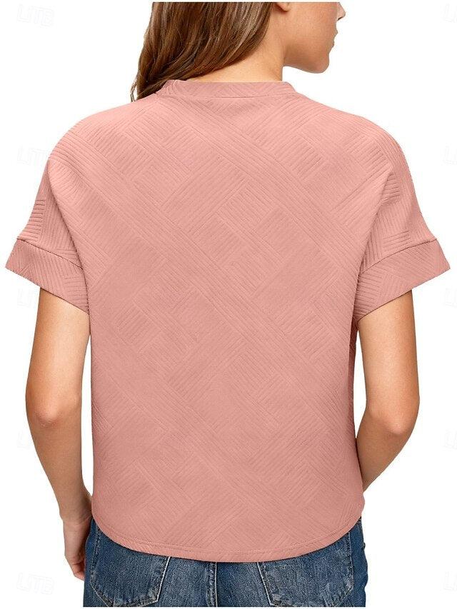 Women's T Shirt Tee Top Textured Solid Color Fashion