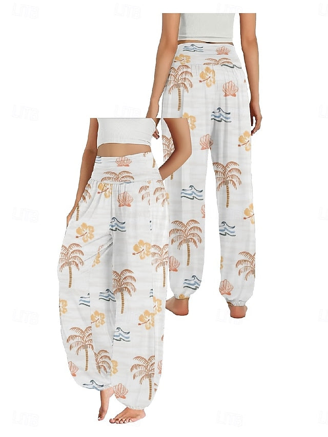 Women's Faux Cotton Linen Wide Leg Pants Trousers Ethnic